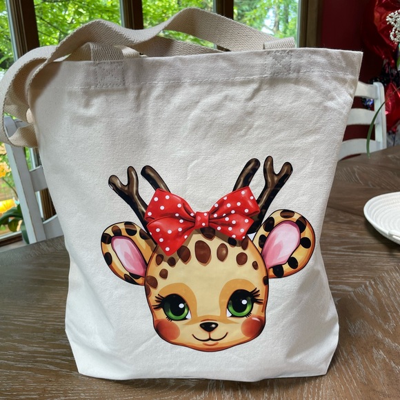 Hand Crafted Handbags - Canvas Tote Bag Organic Cotton Reindeer Baby Girl